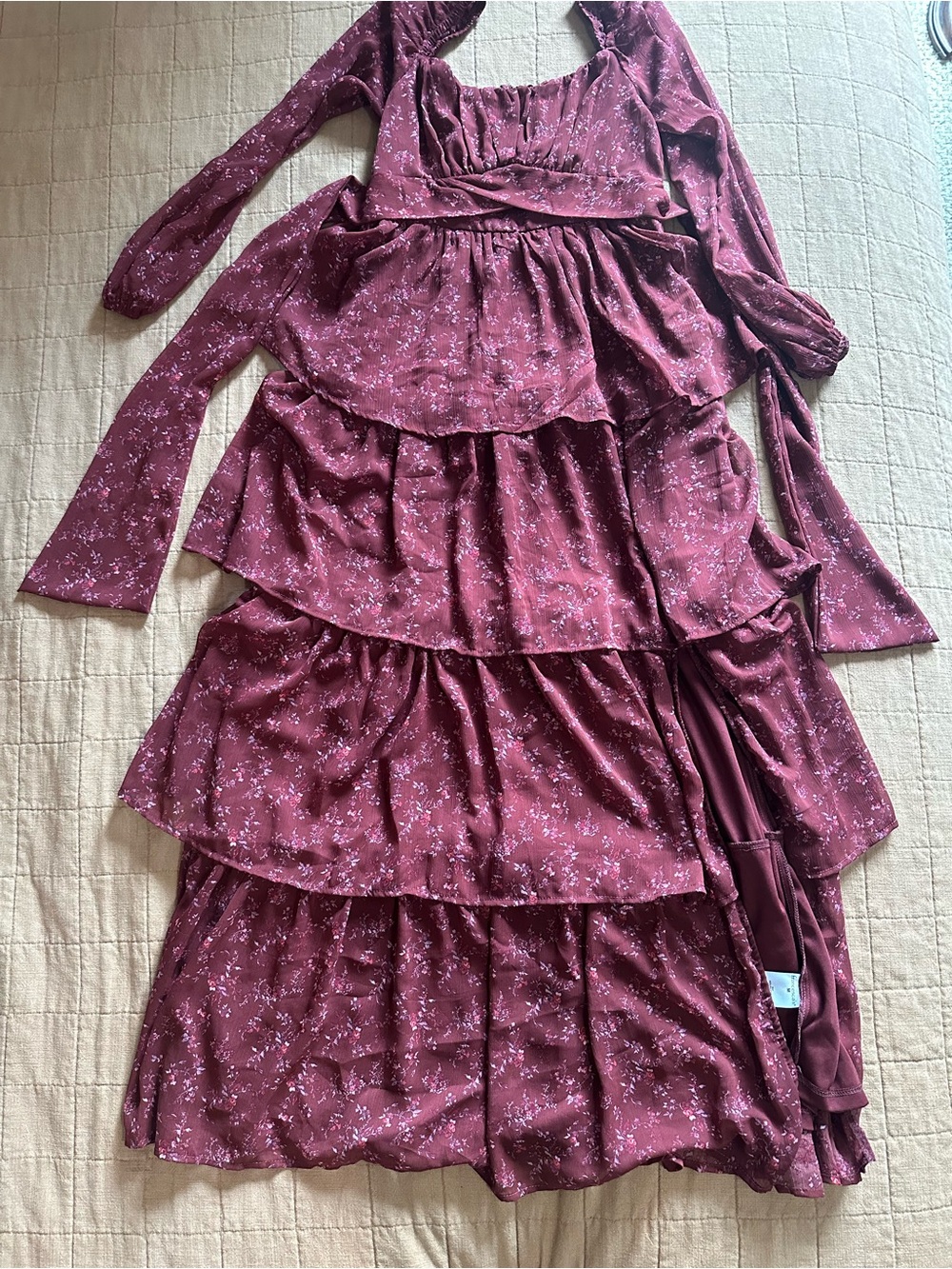 Francesca's Collections Plum Floral Tiered Maxi Dress
